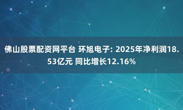 佛山股票配资网平台 环旭电子: 2025年净利润18.53亿元 同比增长12.16%